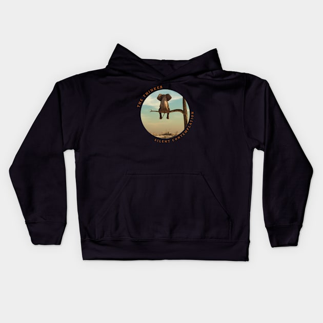 Elephant – The Thinker, Silent Contemplation Kids Hoodie by Urban Gypsy Designs